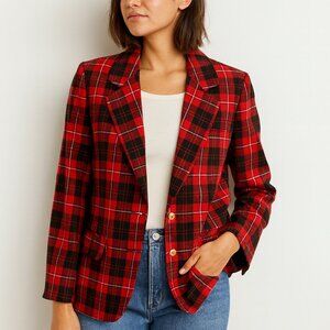 Pendleton SZ 14P VTG 100% Virgin Wool Red & Black Tartan Plaid Blazer